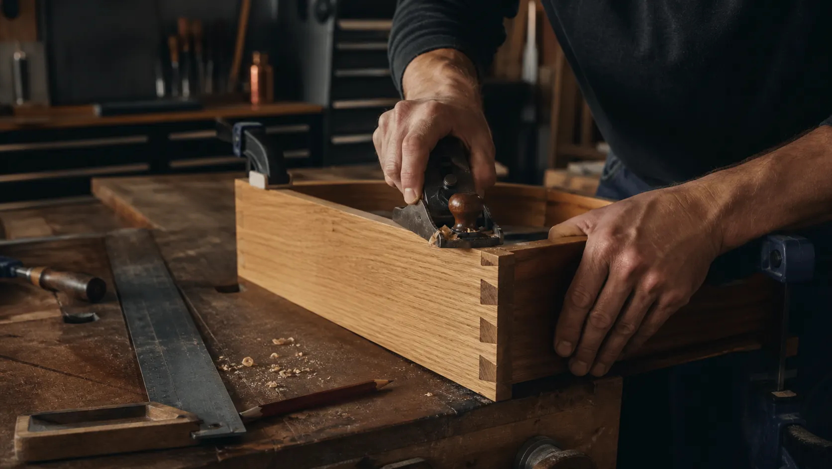 Finished interior carpentry with clean, precise joints